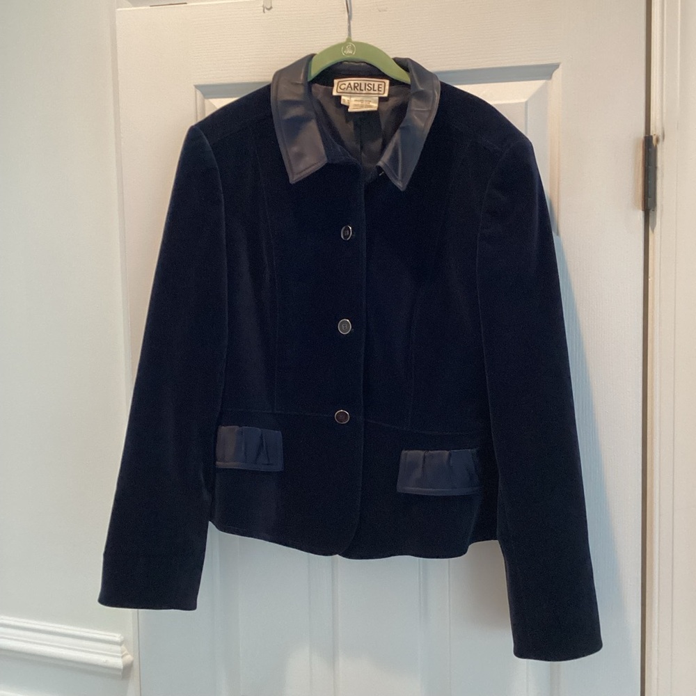 Carlisle Navy Velvet Blazer with Satin Trim, Size 16
